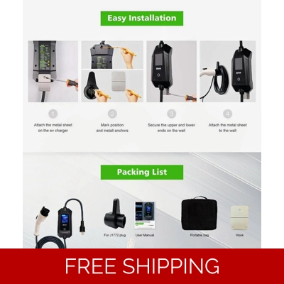 ENJOE J1772 Portable EV Charger up to 16AMP 110/240V with 25 ft. Cable NEMA 5-15 6-20 Plug type 1